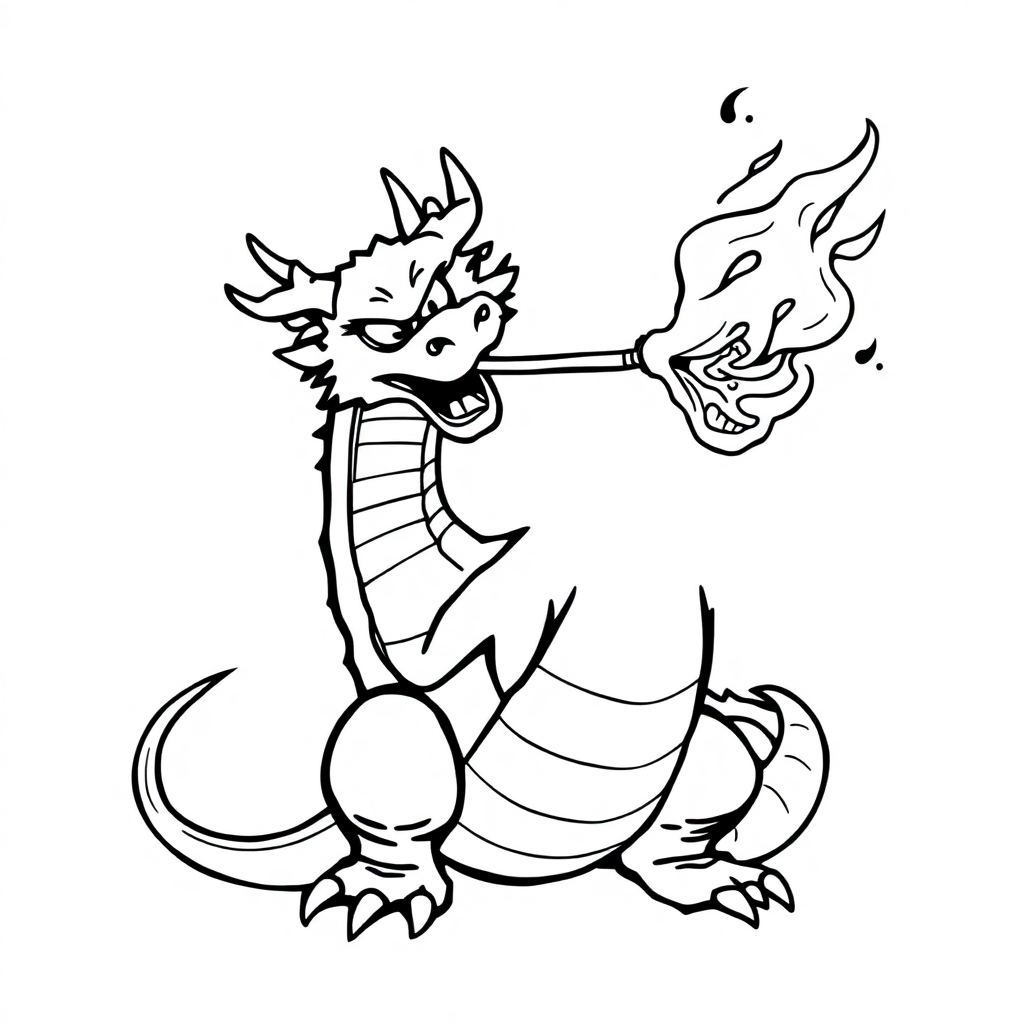 Graceful Dragon Breathing Fire Coloring Page