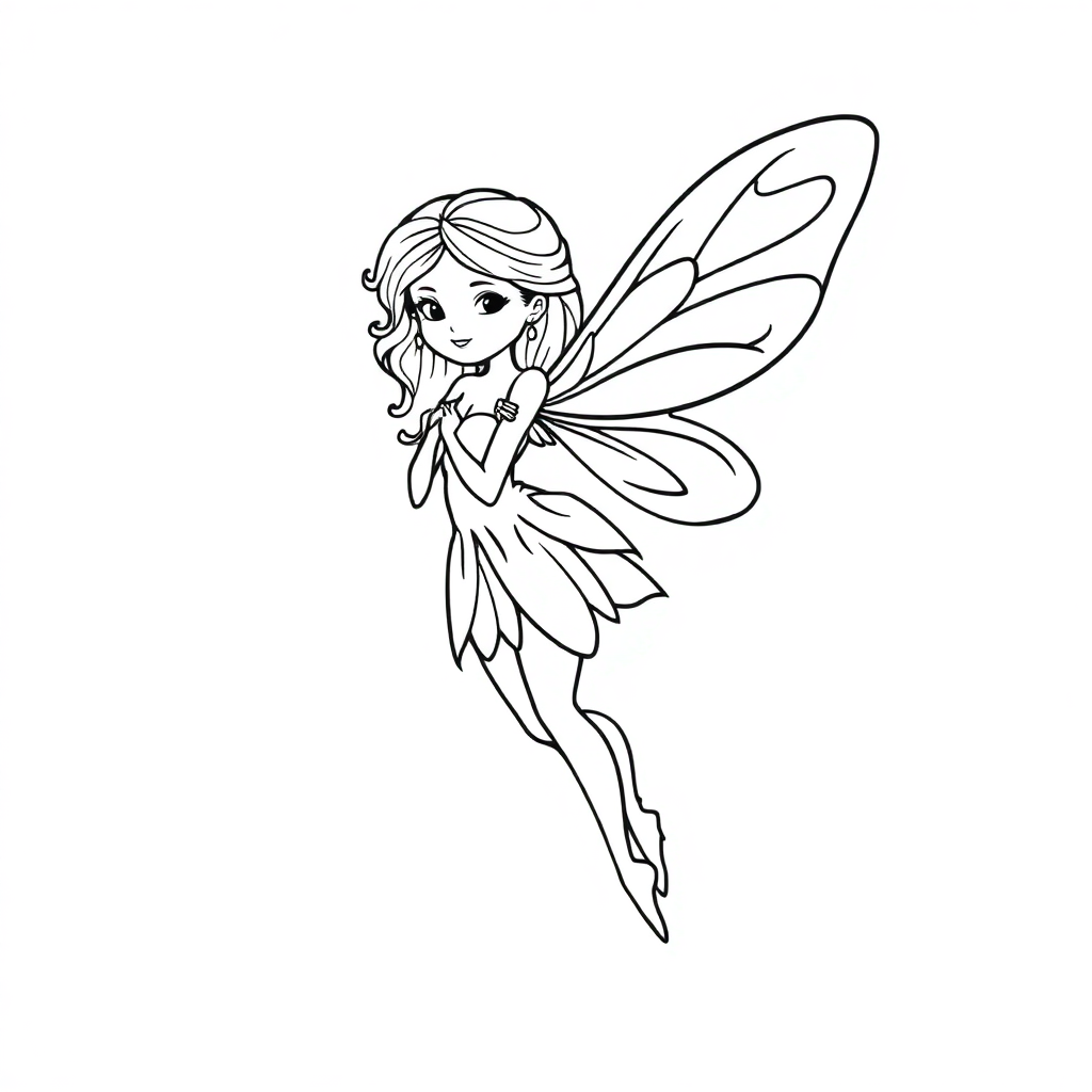 Graceful Fairy With Wings Coloring Page