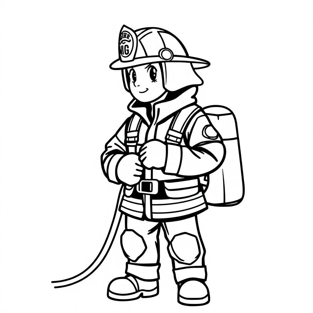 Graceful Firefighter With Hose Coloring Page