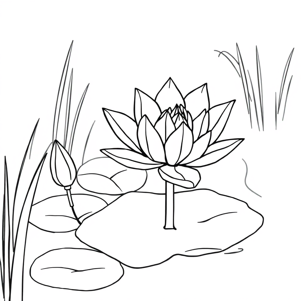 Graceful Lily Pond Coloring Page