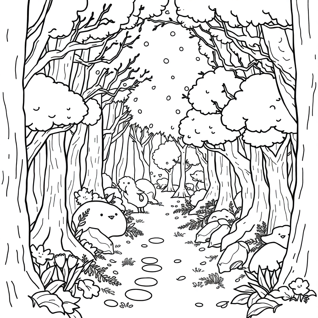Graceful Magical Forest Coloring Page