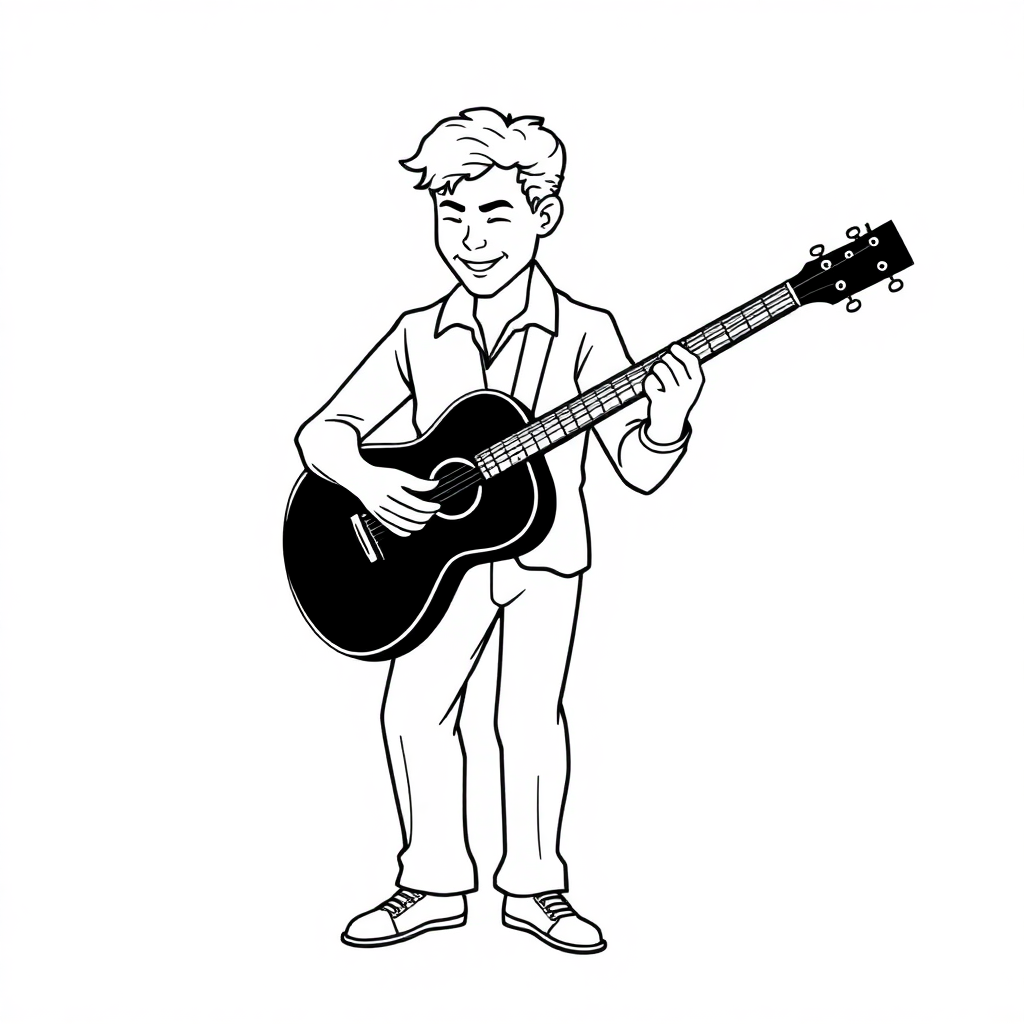 Graceful Musician Playing Guitar Coloring Page