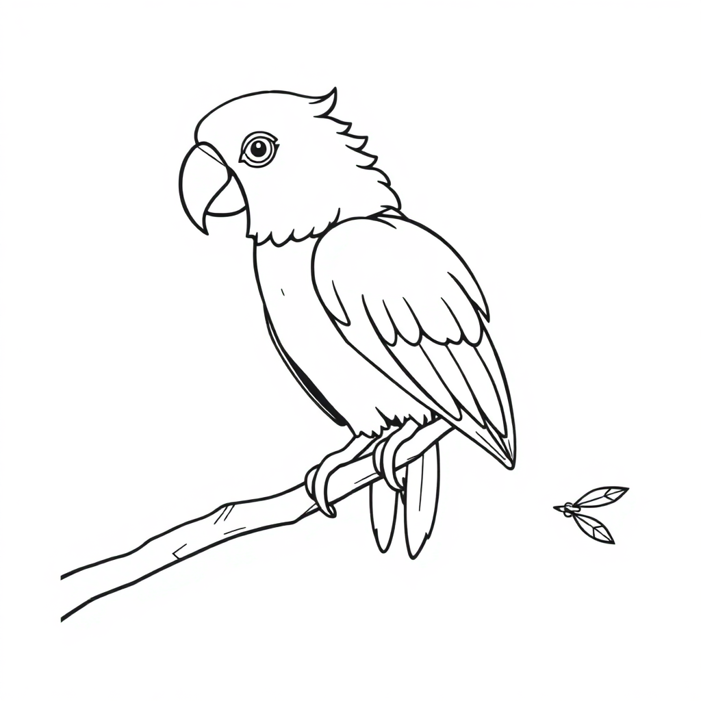 Graceful Parrot On Branch Coloring Page