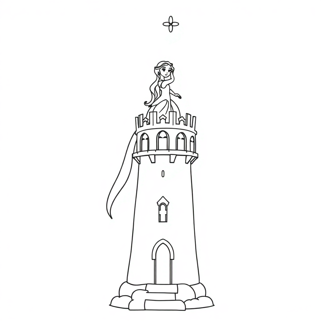 Graceful Princess In Tower Coloring Page