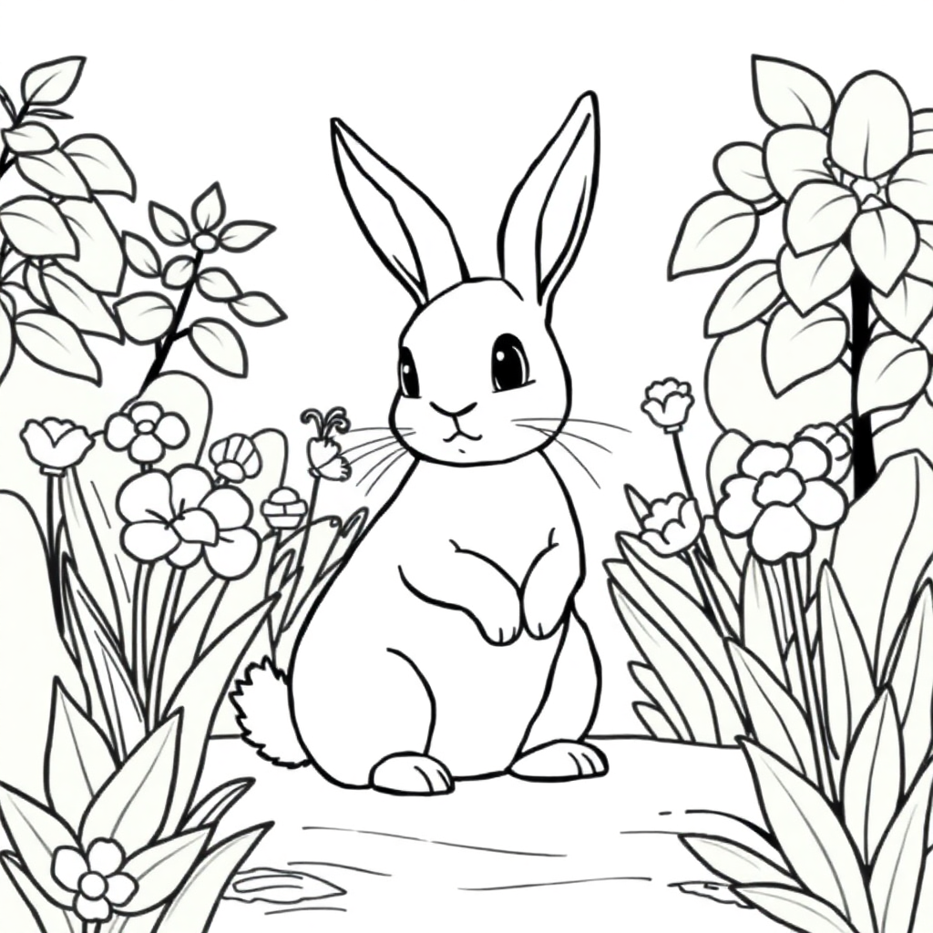 Graceful Rabbit In Garden Coloring Page