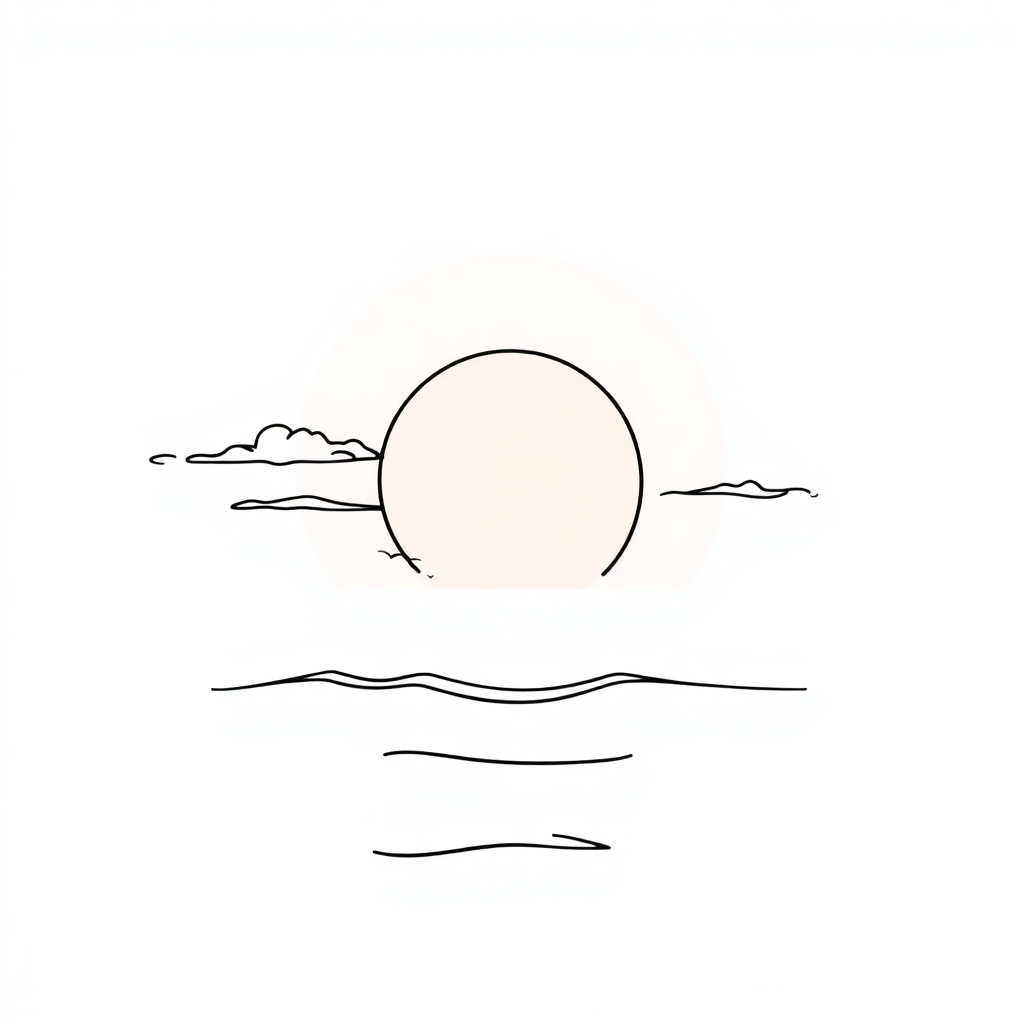 Graceful Sunset Over Ocean Coloring Page