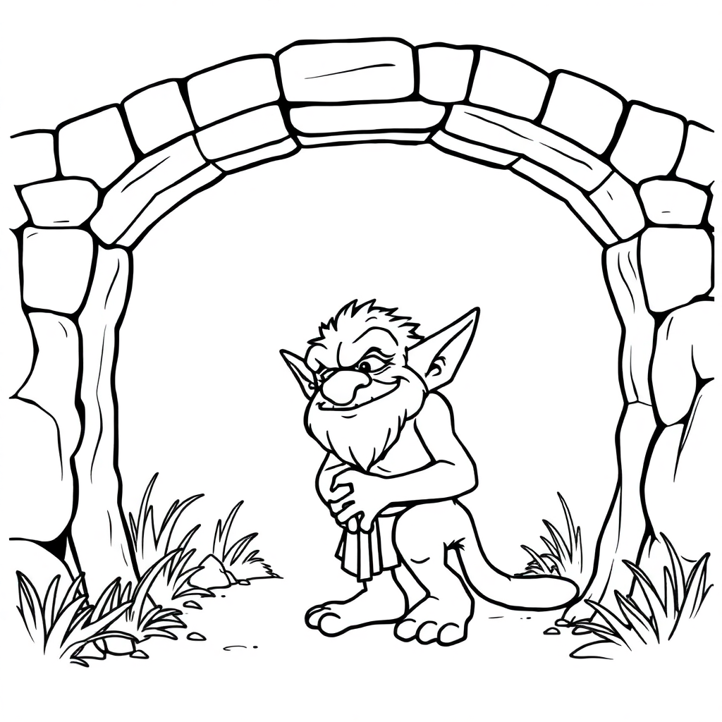 Graceful Troll Under Bridge Coloring Page