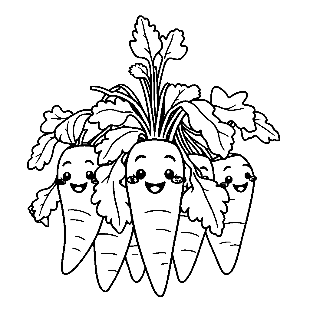 Happy Carrot Bunch Coloring Page