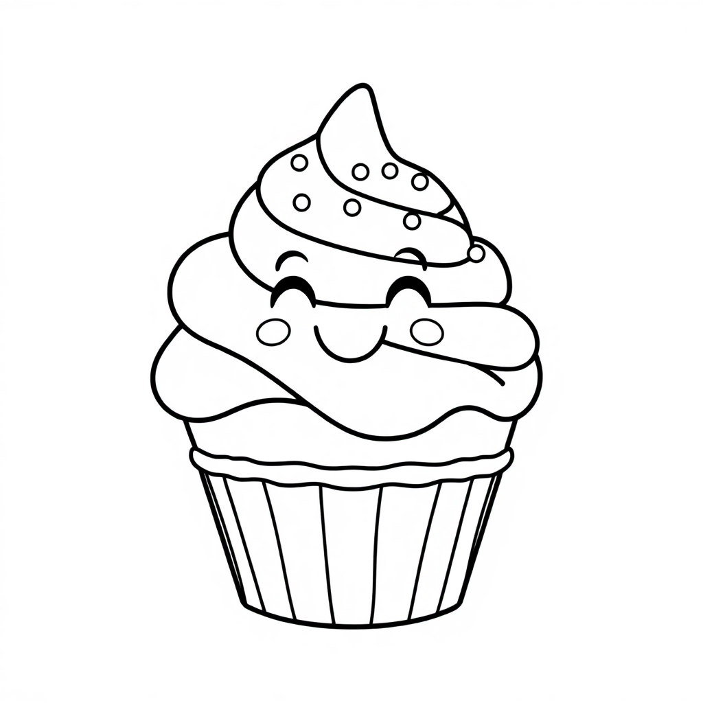 Happy Cupcake Decorated Coloring Page