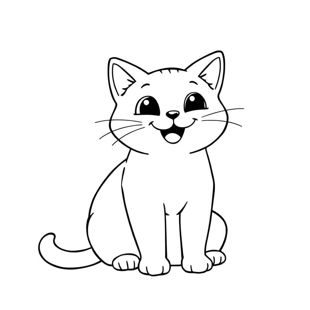 Happy Cute Cat Sitting Coloring Page