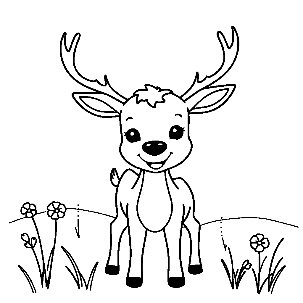 Happy Deer In Meadow Coloring Page
