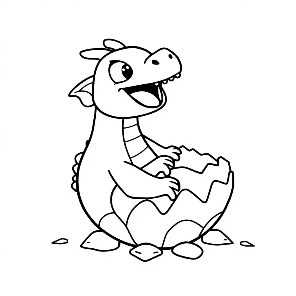 Happy Dragon Egg Hatching Coloring Page
