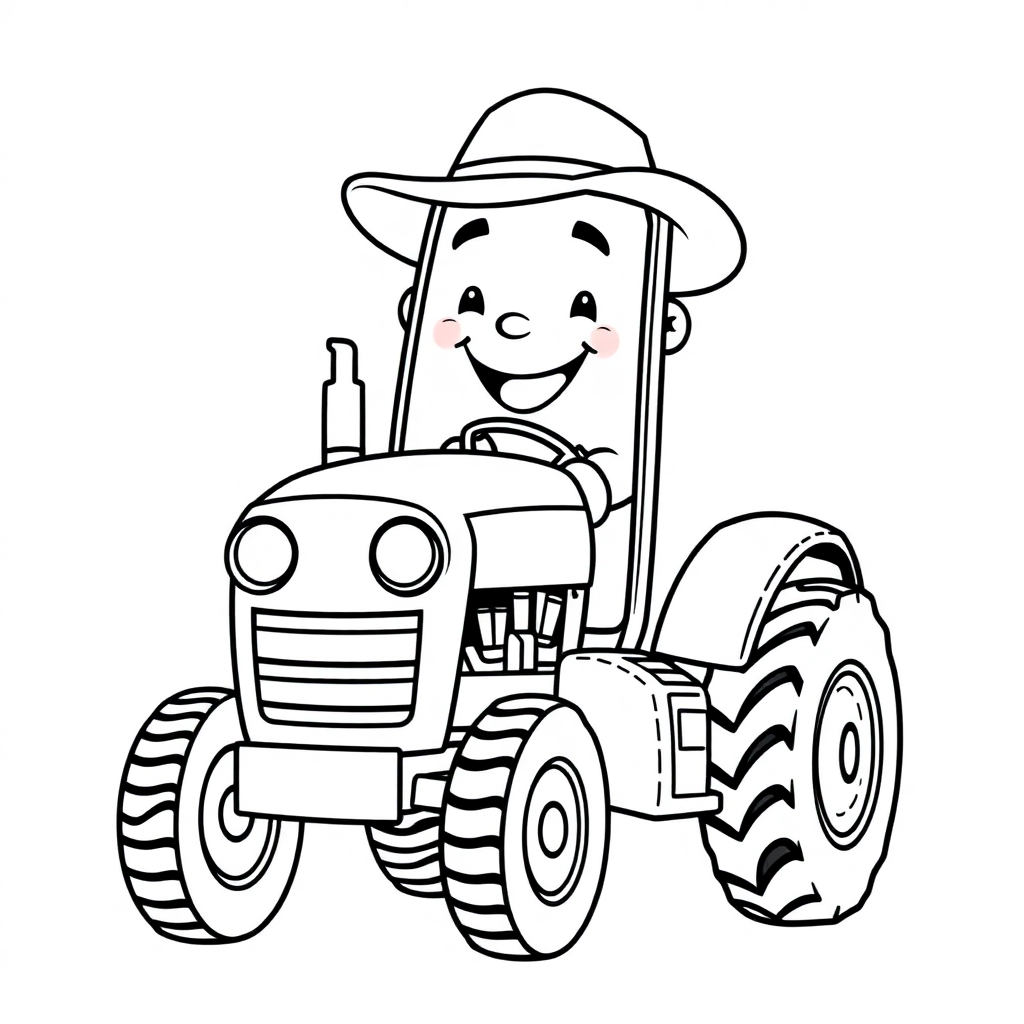 Happy Farmer With Tractor Coloring Page