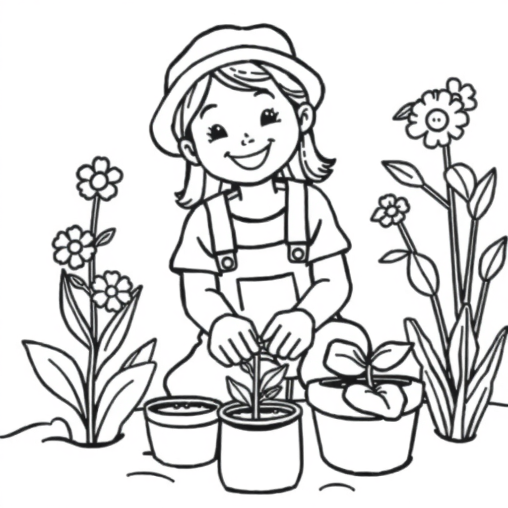 Happy Gardener Planting Coloring Page