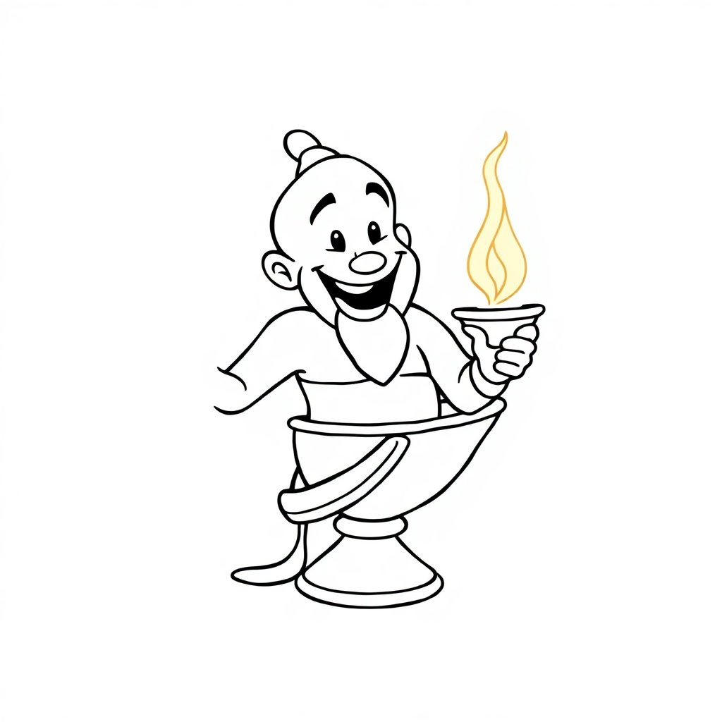 Printable Happy Genie From Lamp Coloring Page