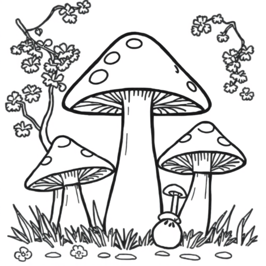 Happy Mushroom Forest Coloring Page