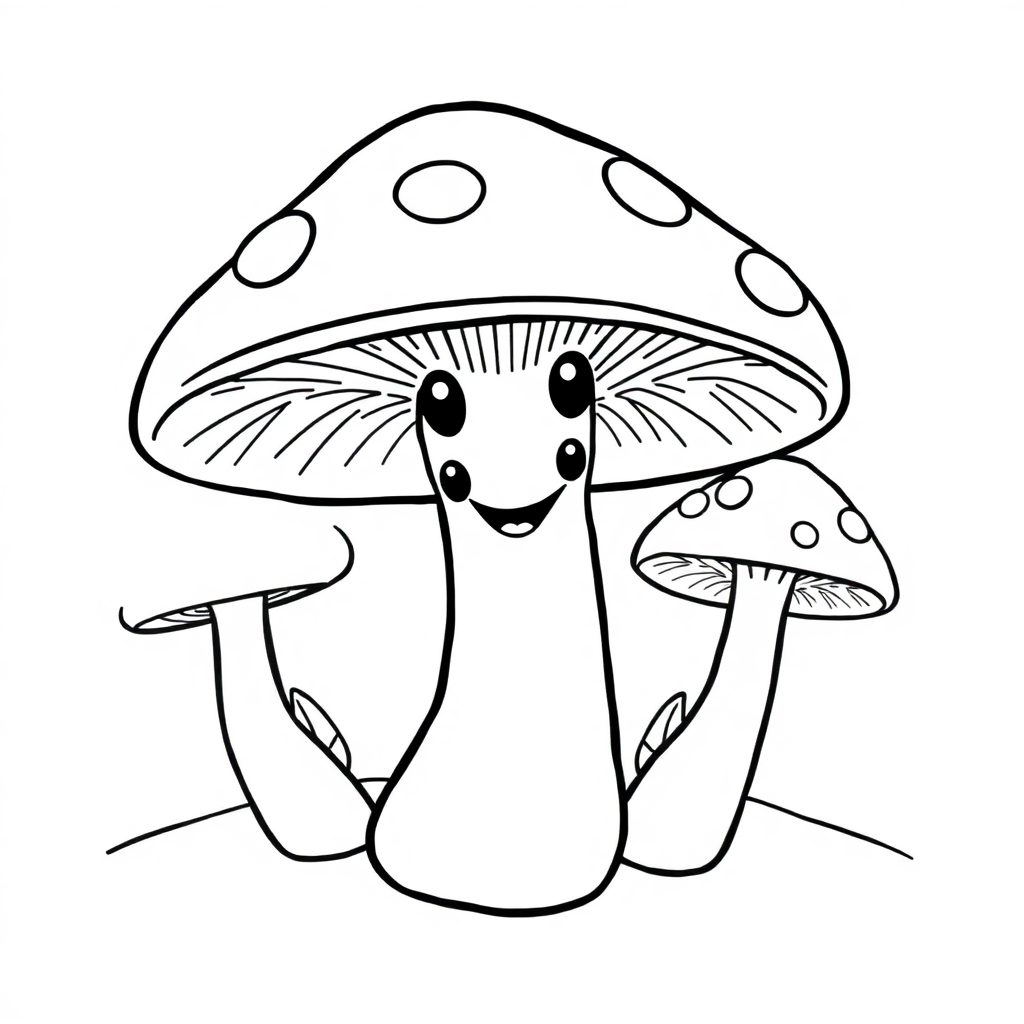 Happy Mushrooms Coloring Page
