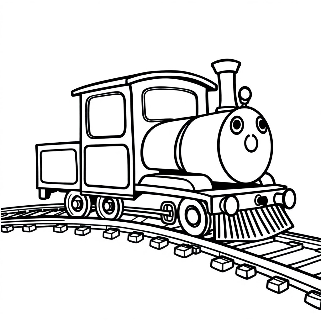 Happy Train On Tracks Coloring Page