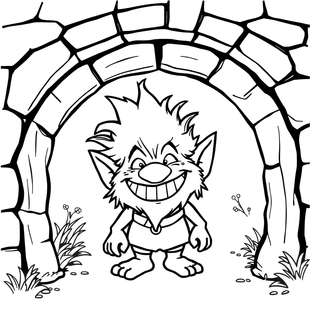 Happy Troll Under Bridge Coloring Page
