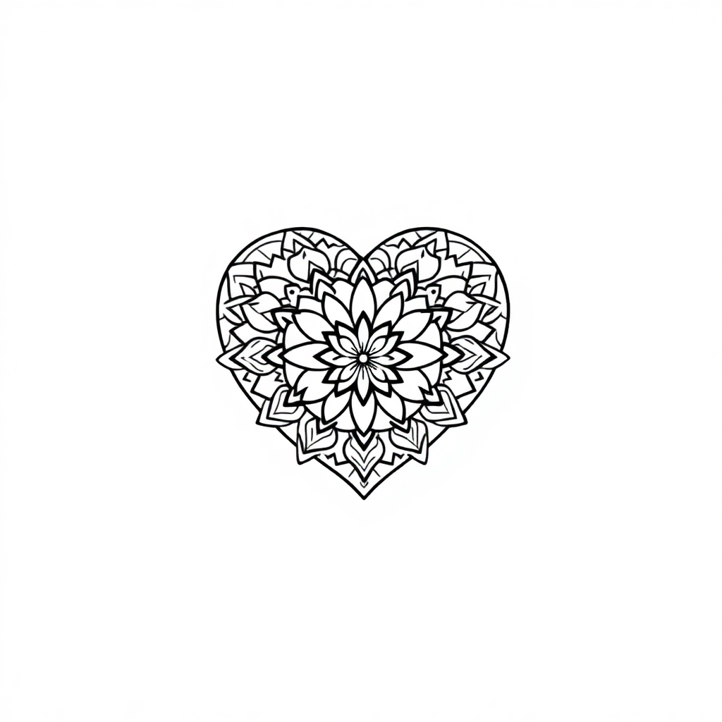 Heart Shaped Mandala In Space Coloring Page