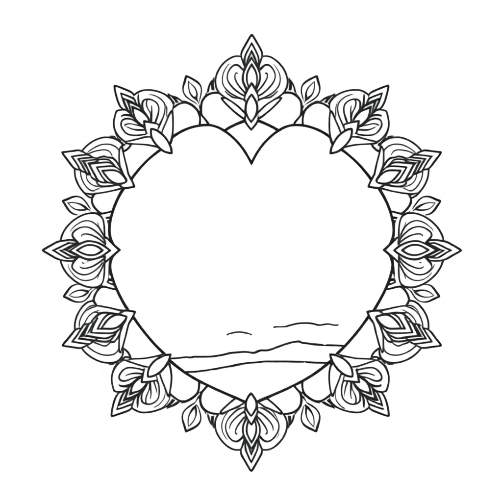 Heart Shaped Mandala On Beach Coloring Page