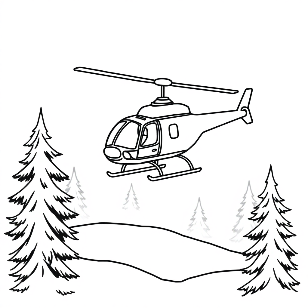 Helicopter Flying In Winter Coloring Page