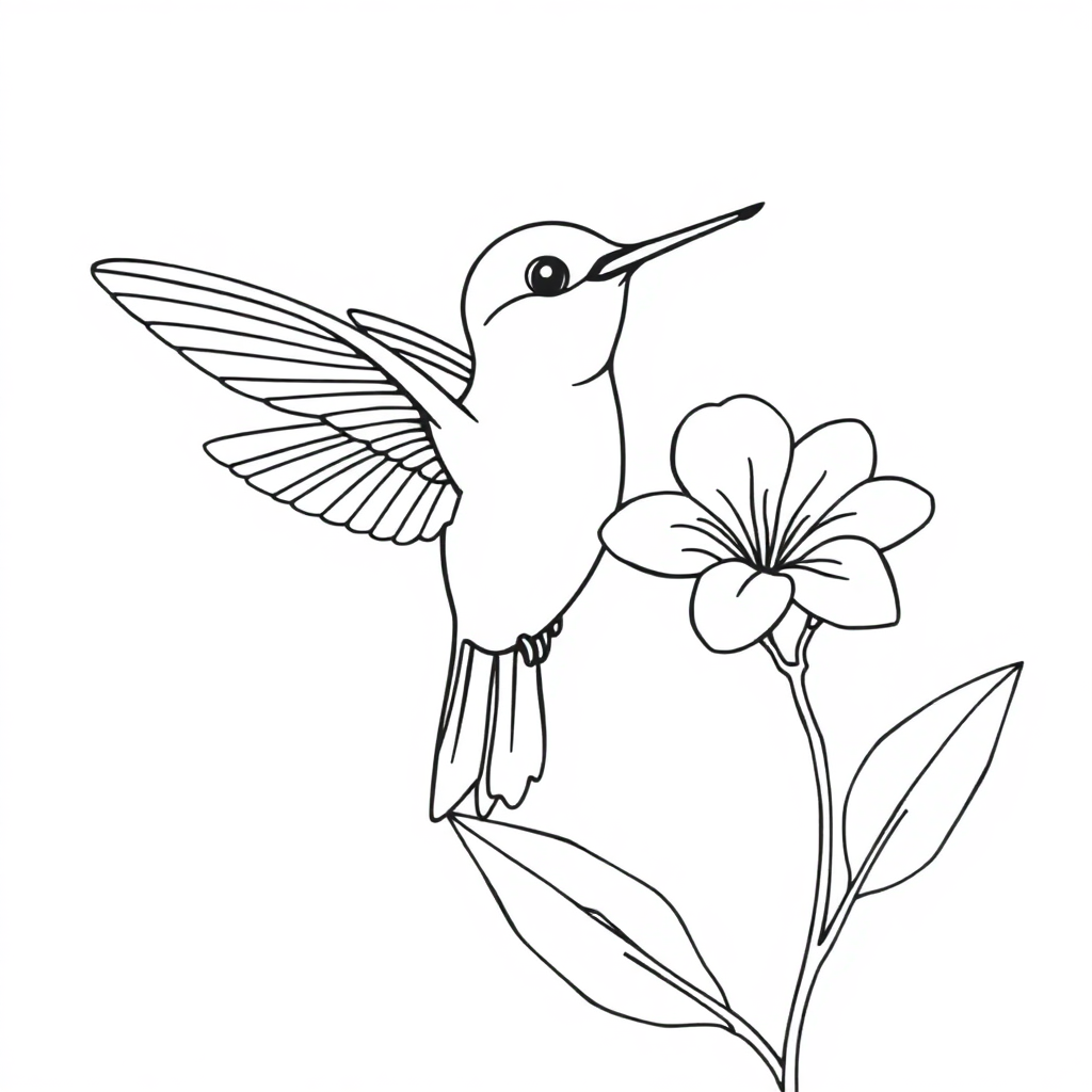 Hummingbird Near Flower Coloring Page