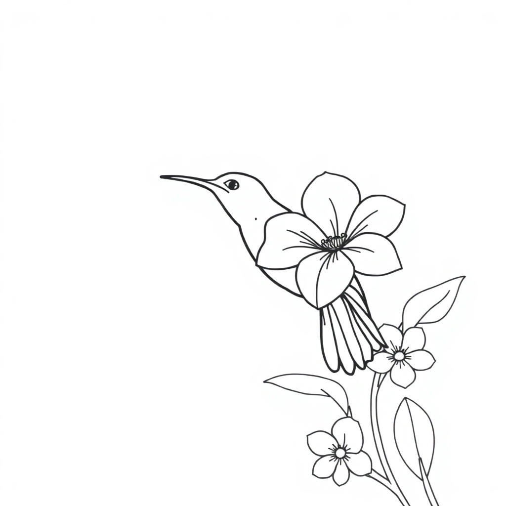 Hummingbird Near Flower In Space Coloring Page