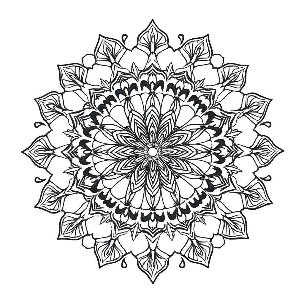 Intricate Floral Mandala In Rain Coloring Page