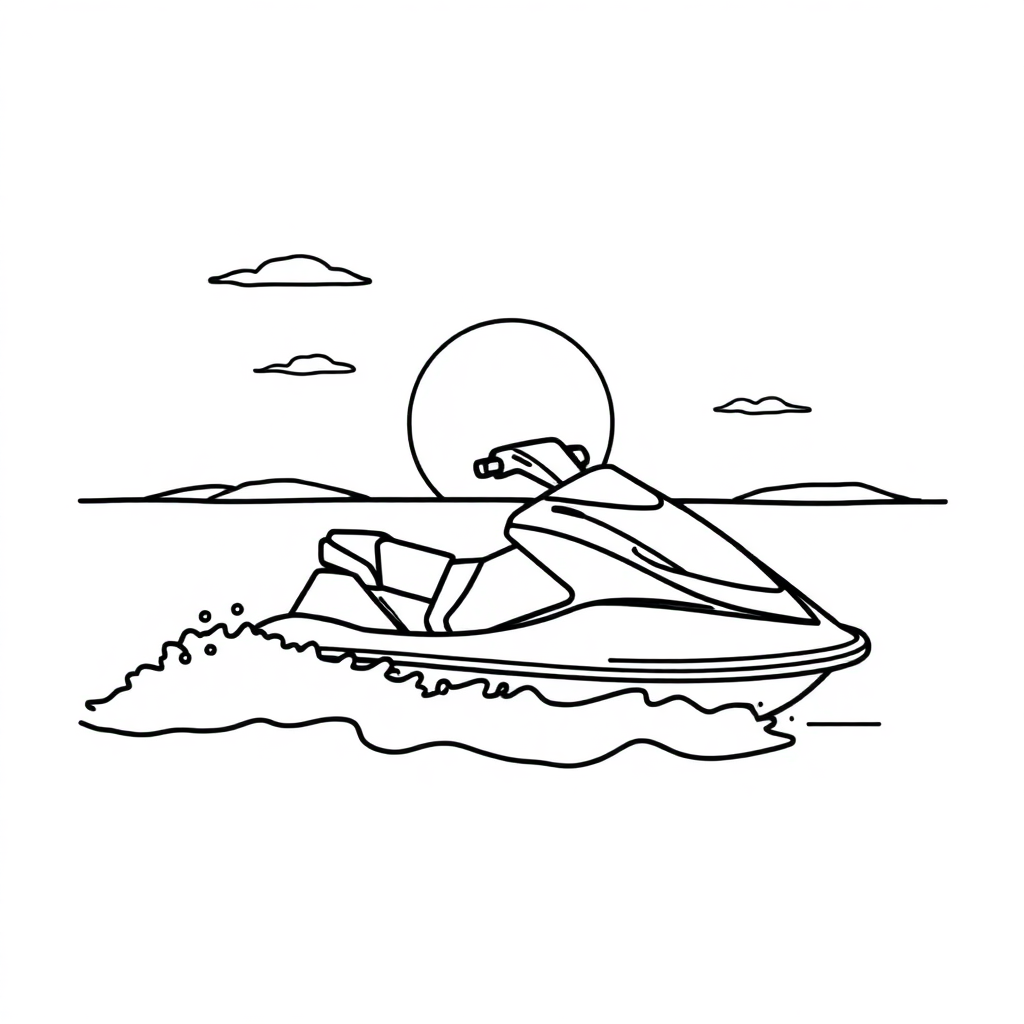 Jet Ski At Sunset Coloring Page