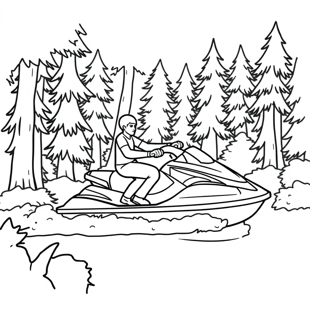 Jet Ski In Forest Coloring Page