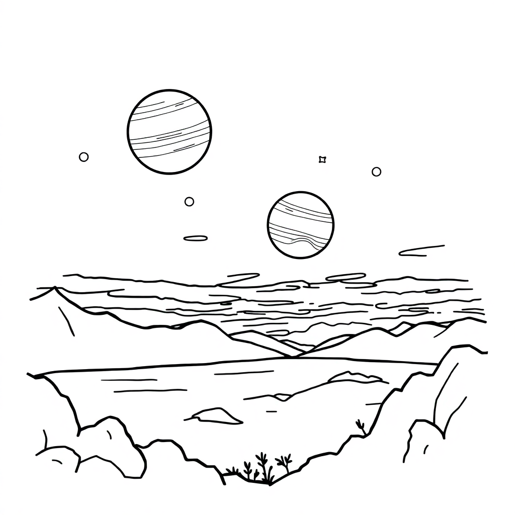 Jupiter And Moons At Sunset Coloring Page