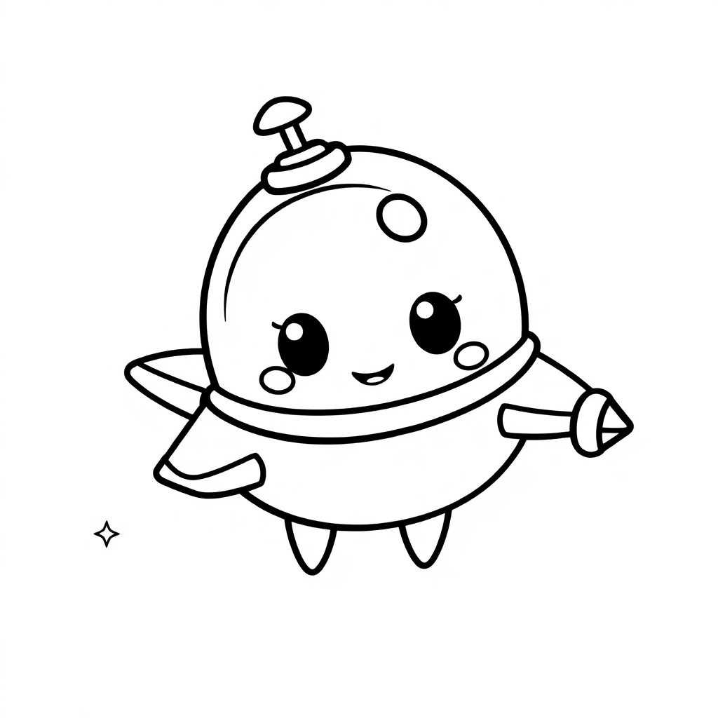 Kawaii Alien Spaceship Coloring Page