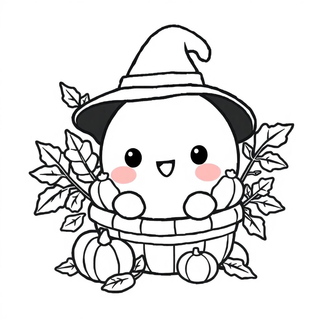 Kawaii Autumn Harvest Coloring Page
