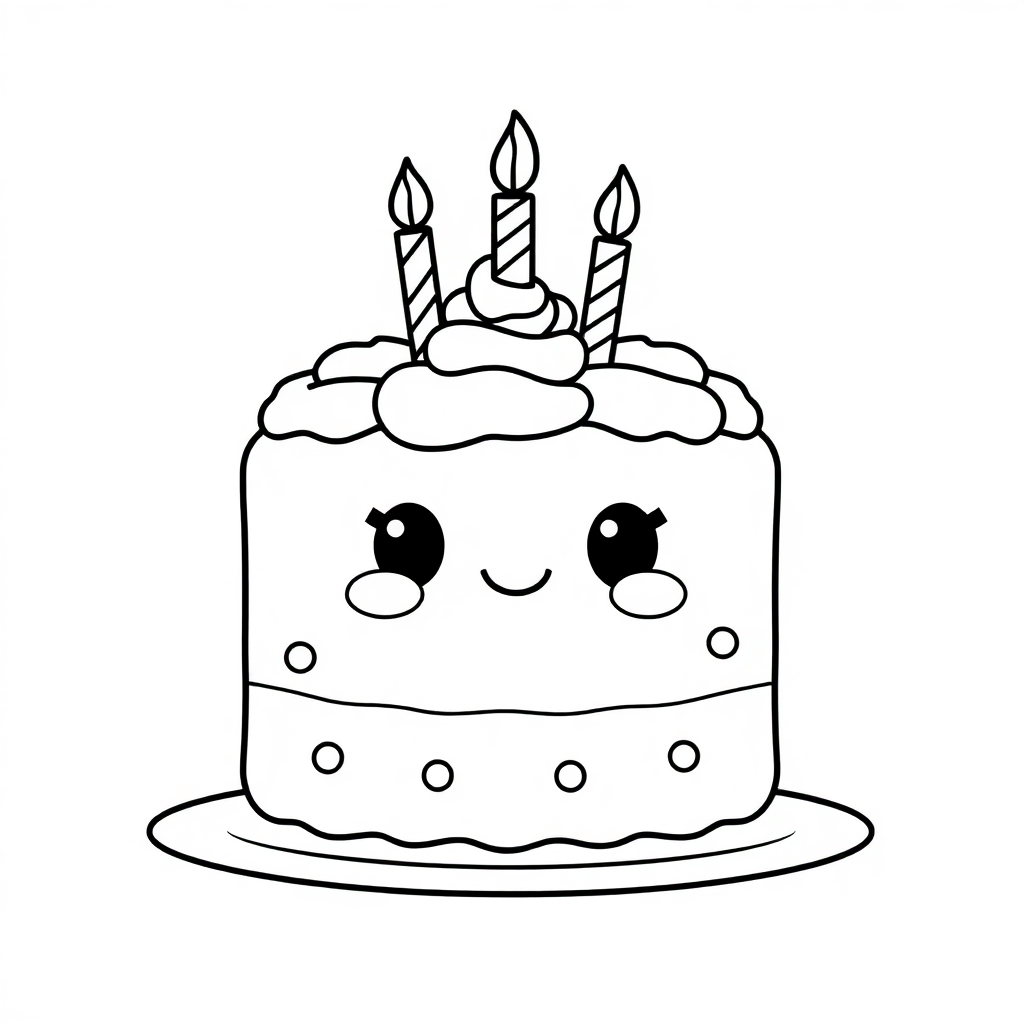Kawaii Birthday Cake Coloring Page