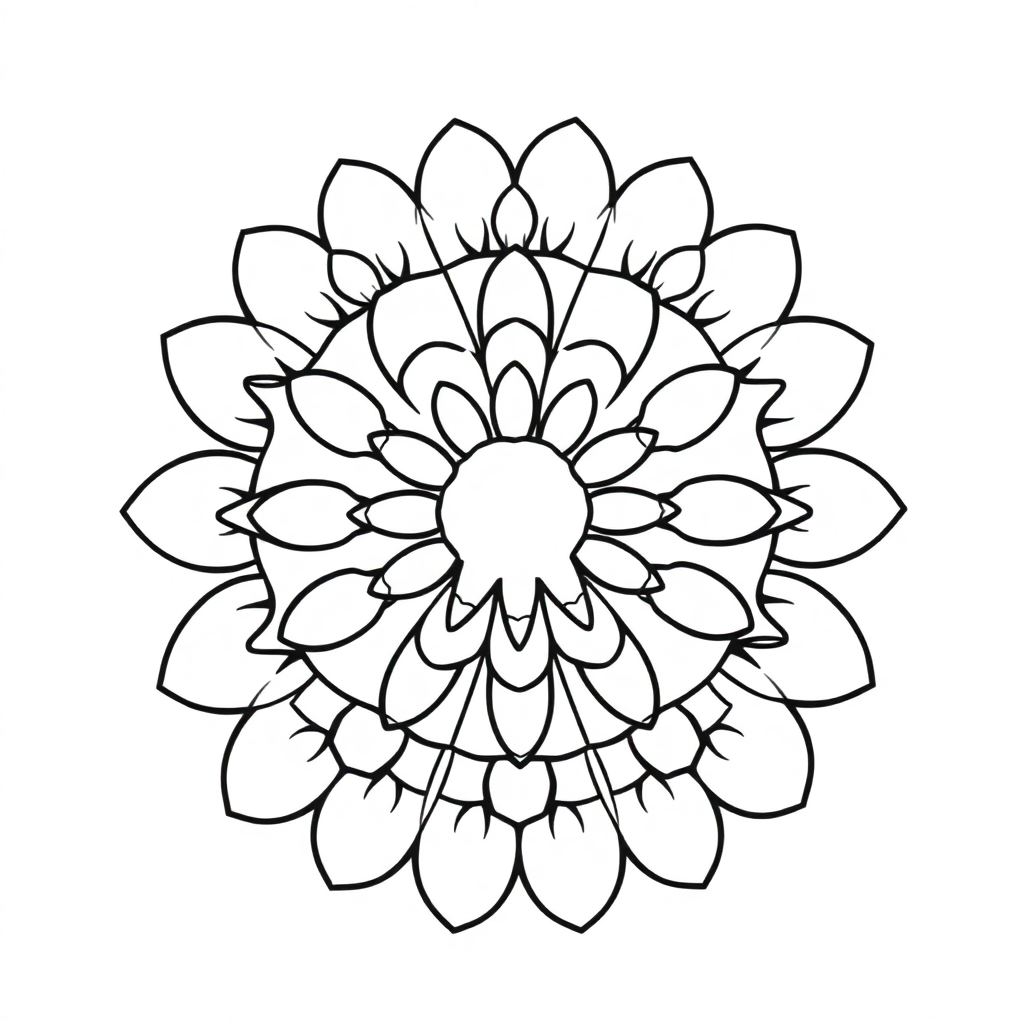 Kawaii Circular Mandala With Petals Coloring Page