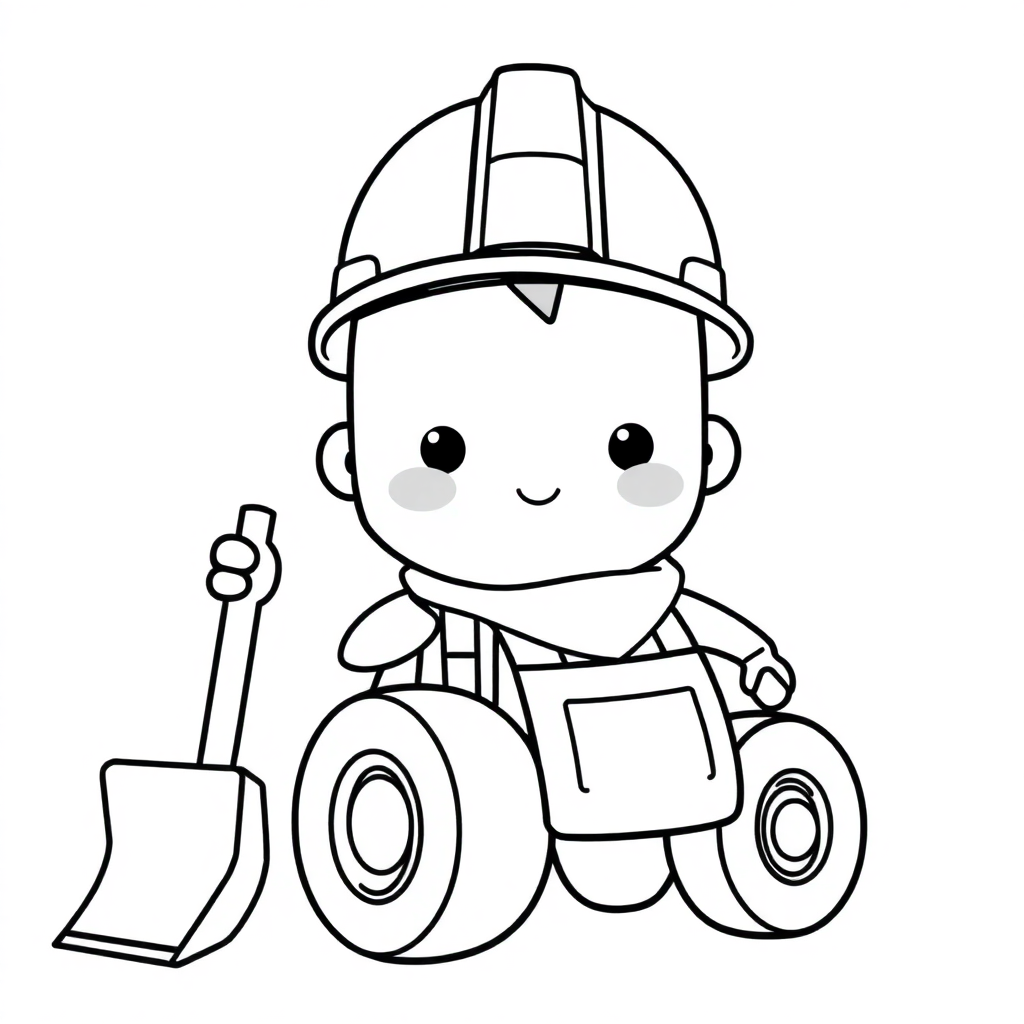 Kawaii Construction Worker Coloring Page