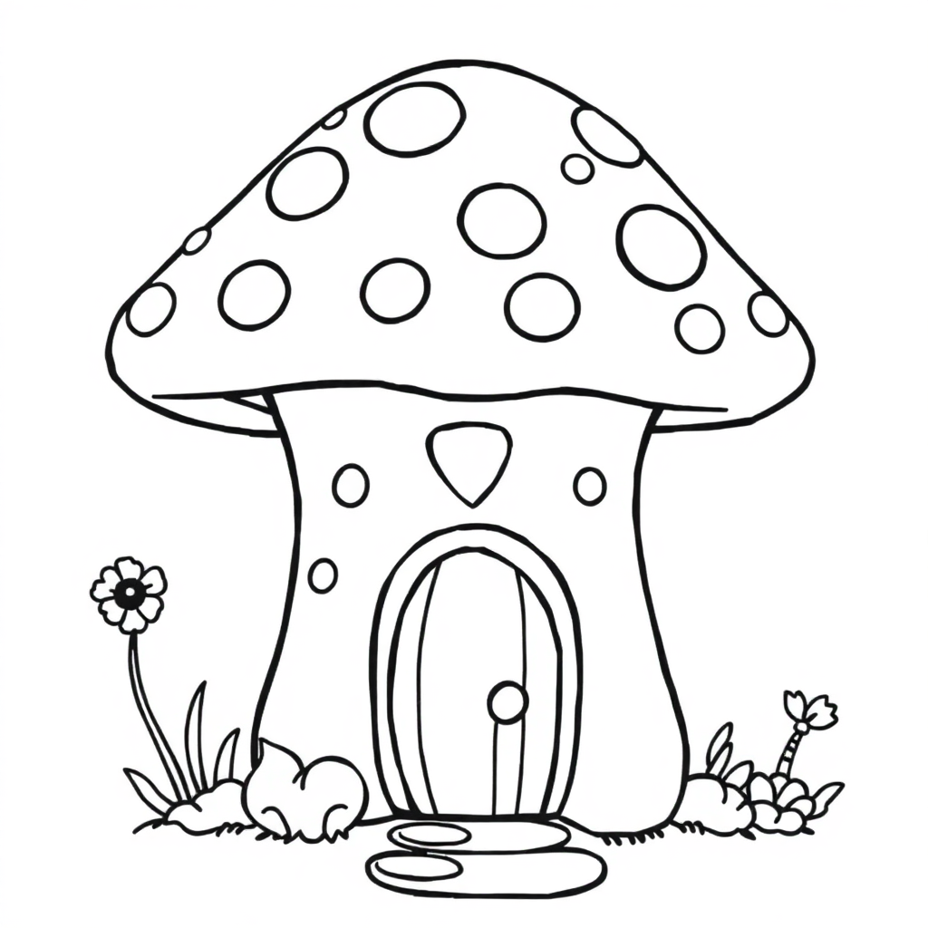 Kawaii Fairy Mushroom House Coloring Page