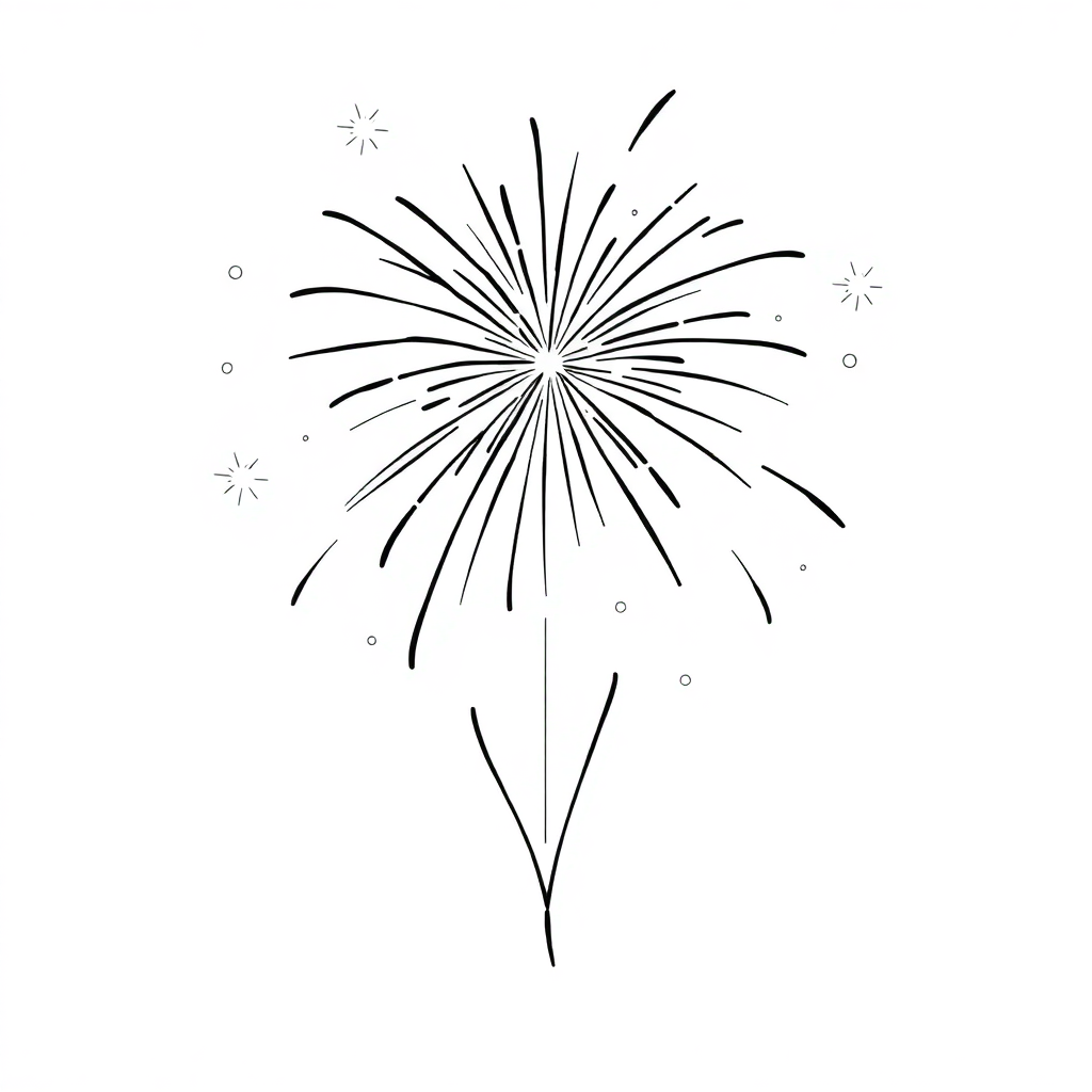 Kawaii Fireworks Celebration Coloring Page