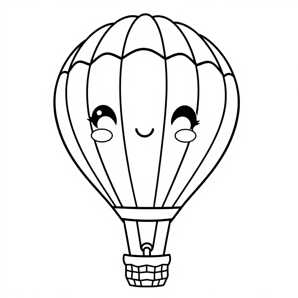 Kawaii Hot Air Balloon Coloring Page