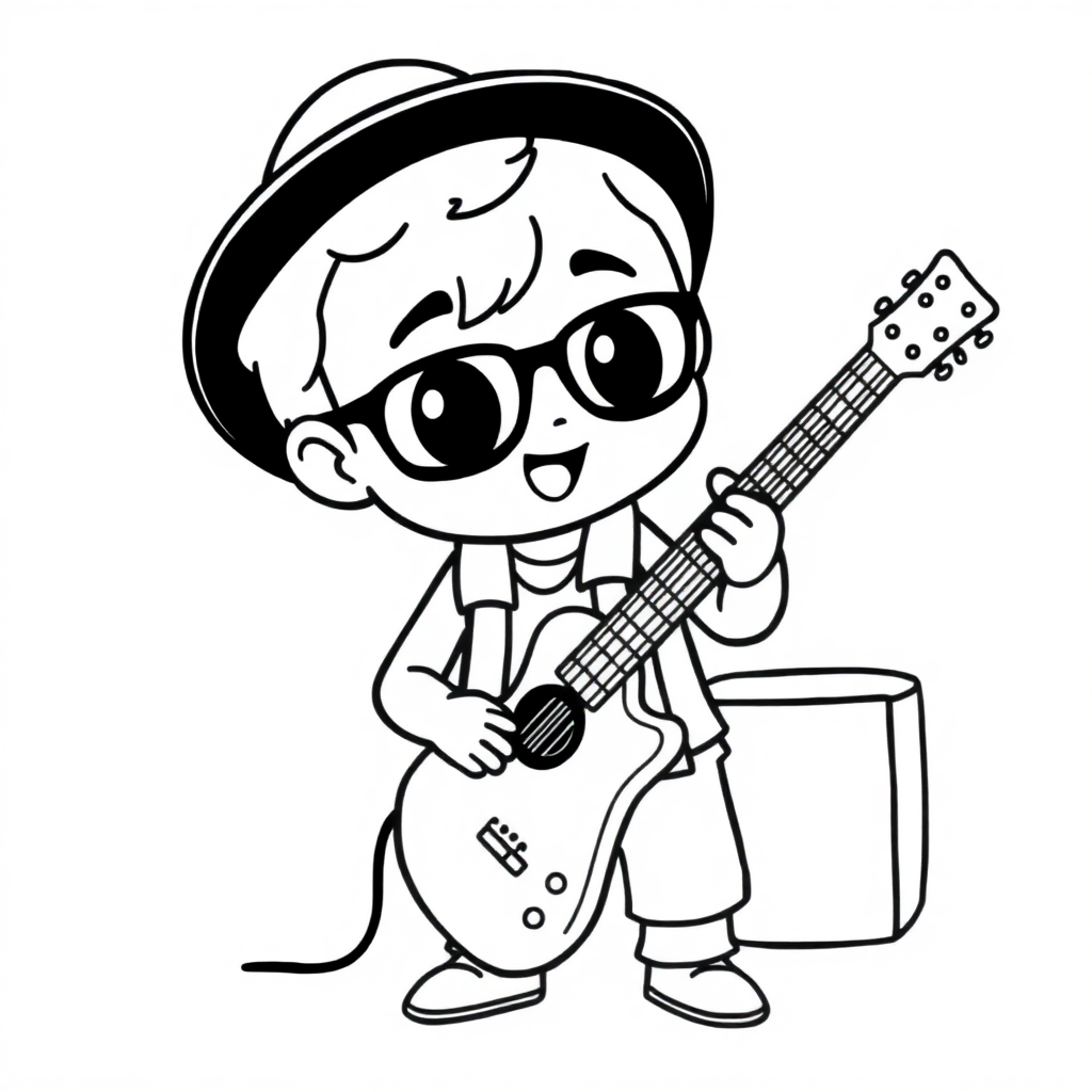 Kawaii Musician Playing Guitar Coloring Page