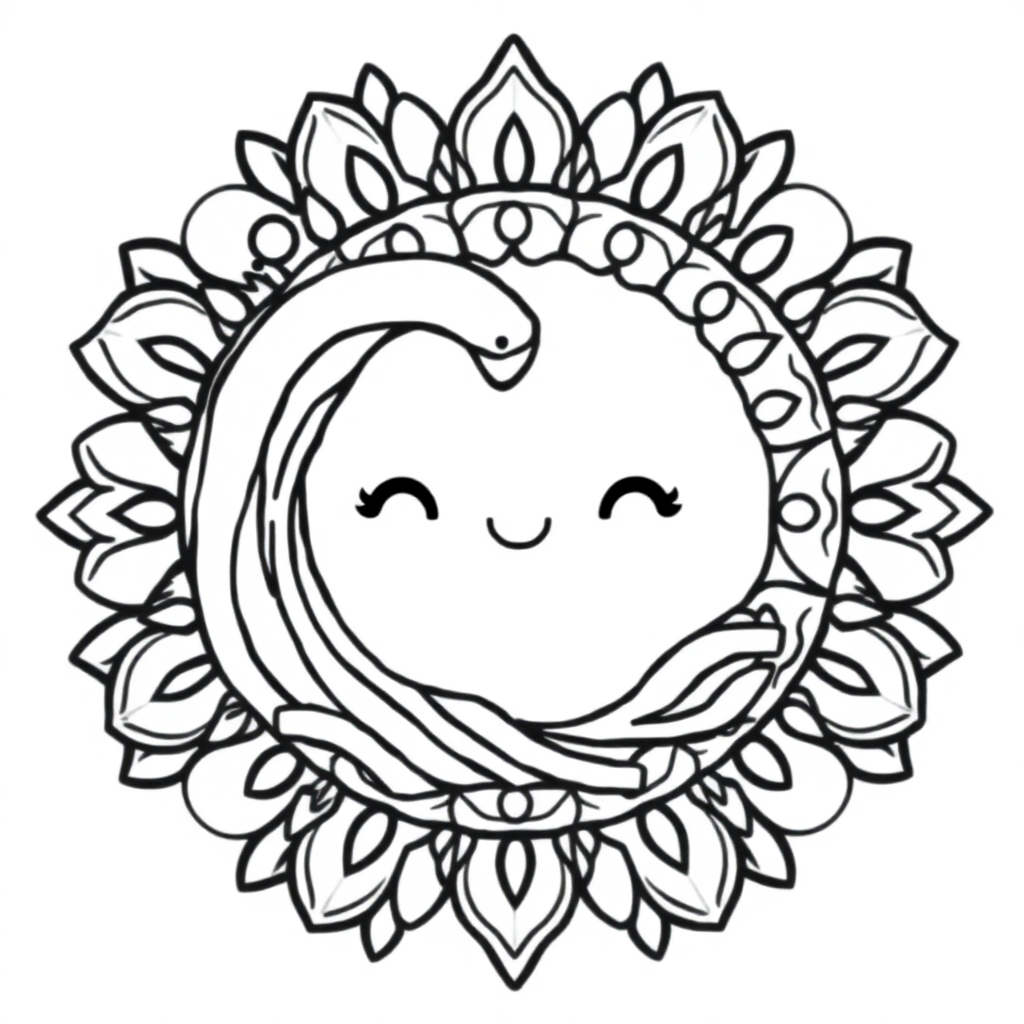Kawaii Ocean Wave Mandala Coloring Page