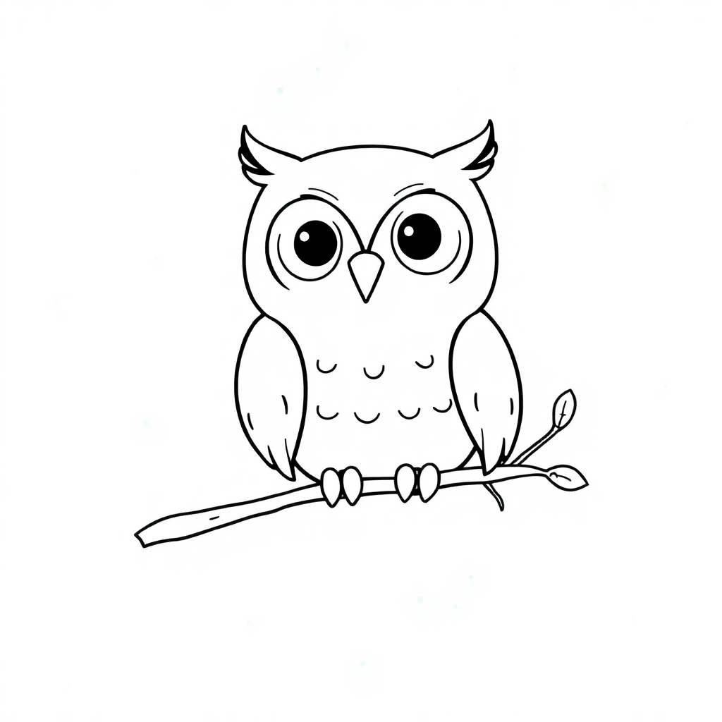 Kawaii Owl On Branch Coloring Page