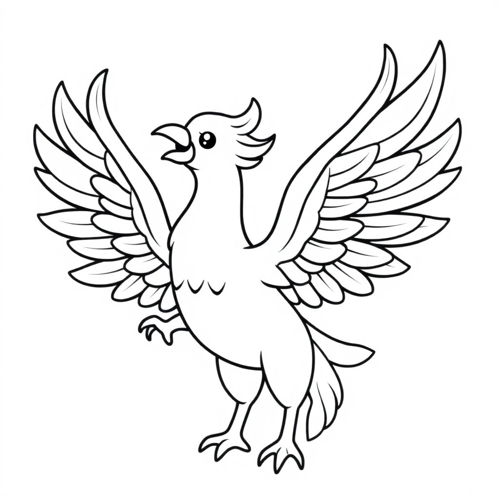 Kawaii Phoenix Rising Coloring Page