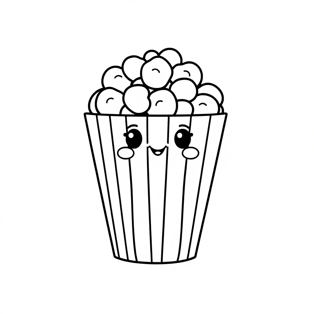 Kawaii Popcorn Bucket Coloring Page