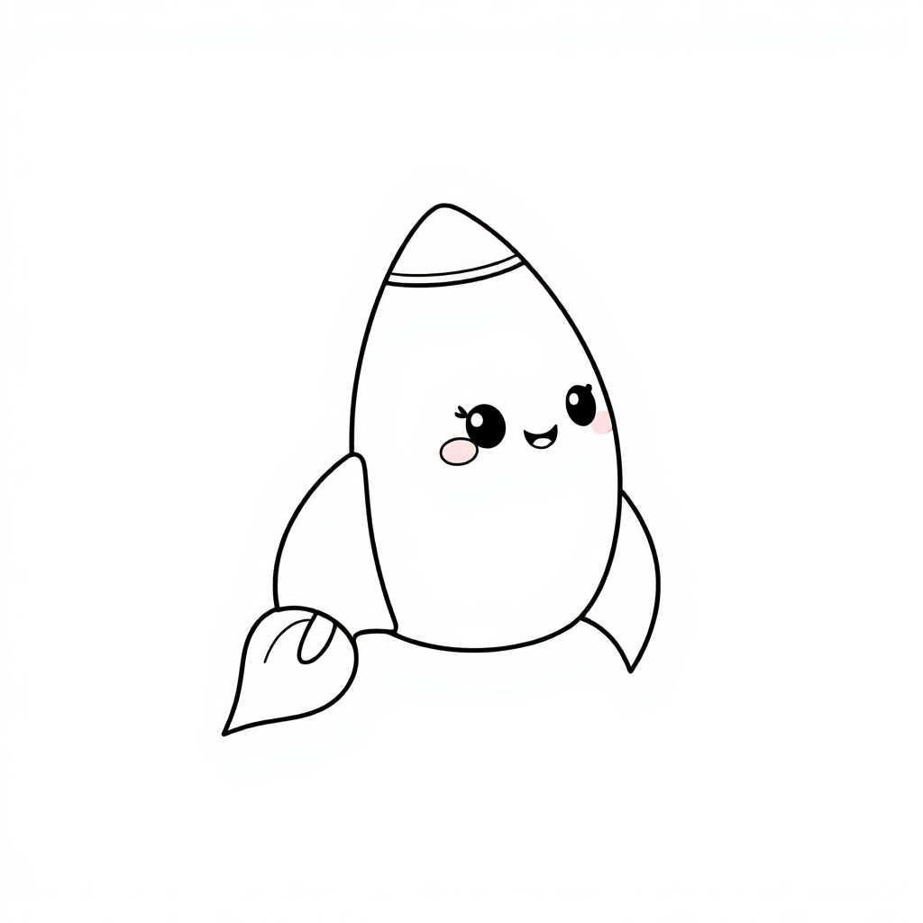 Kawaii Rocket Ship Flying Coloring Page