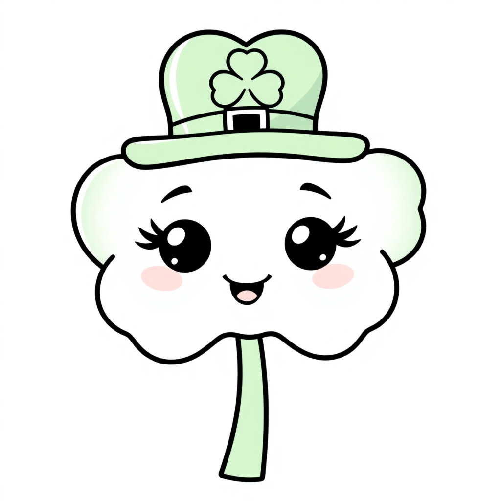 Kawaii St Patricks Shamrock Coloring Page