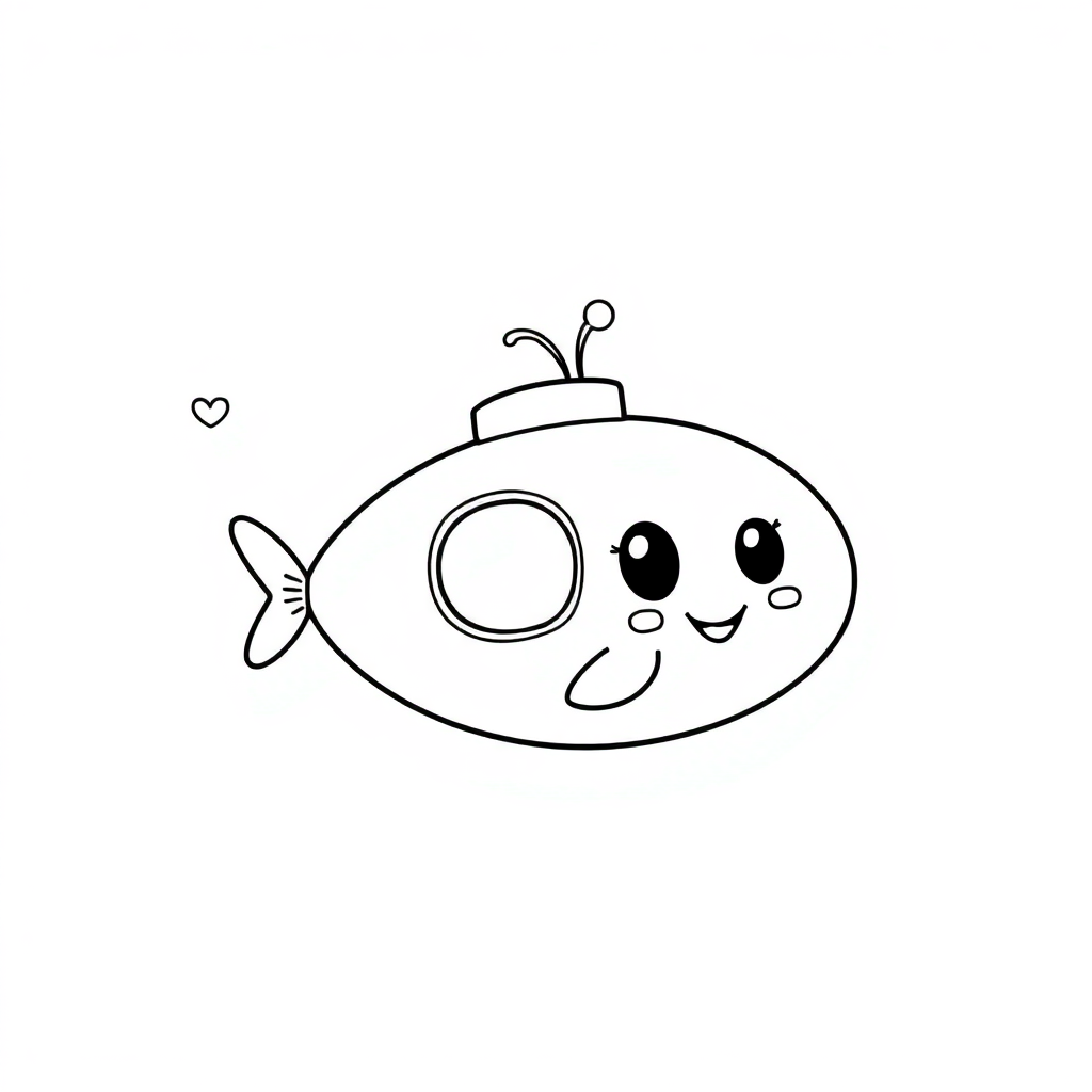 Kawaii Submarine Underwater Coloring Page