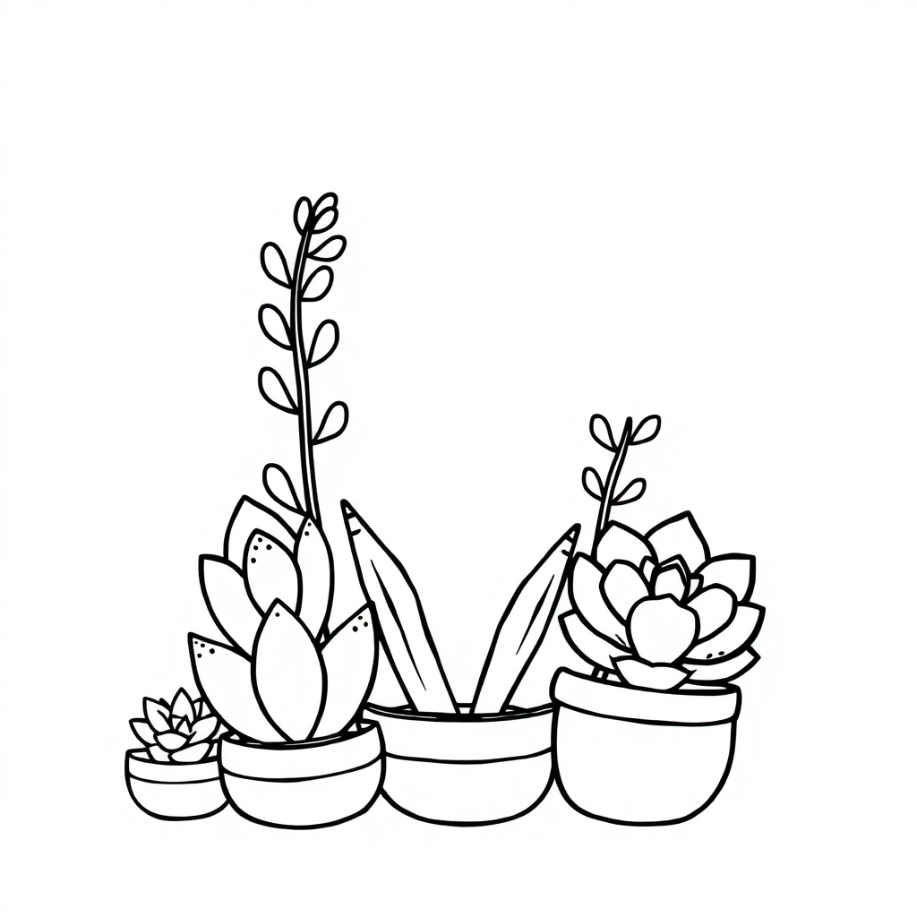 Kawaii Succulent Plants Coloring Page