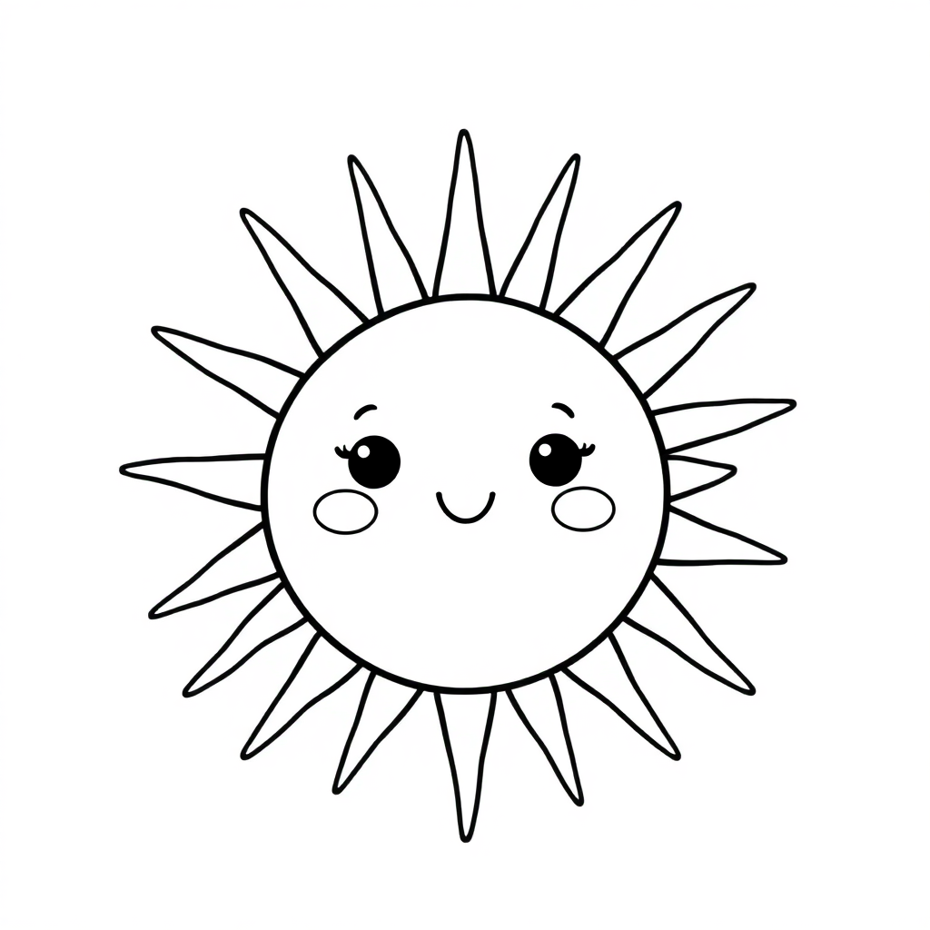 Kawaii Sun With Rays Coloring Page